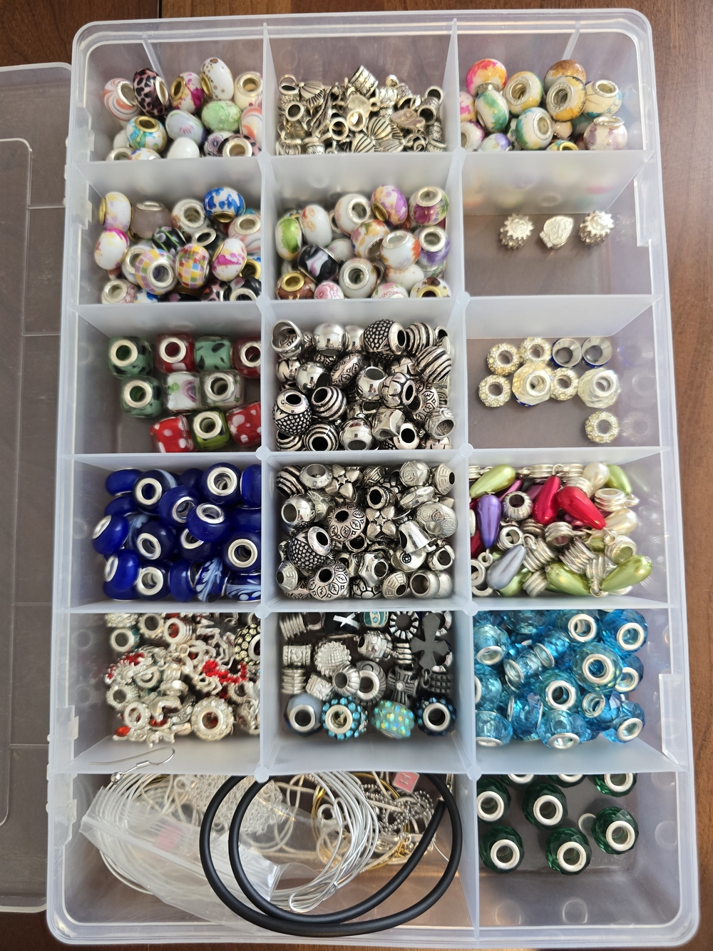 Multi-Compartment Jewelry Bead Organizer - Stuffed with NEW Charm Bracelet Beads